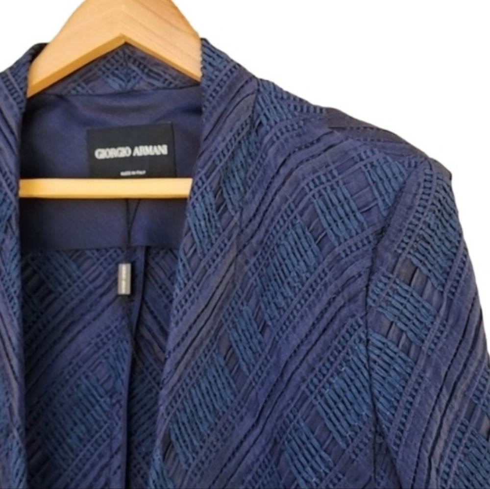 GIORGIO ARMANI Silk Blazer 48 12 Blue Single Breasted VINTAGE Woven Jacket - Picture 5 of 17